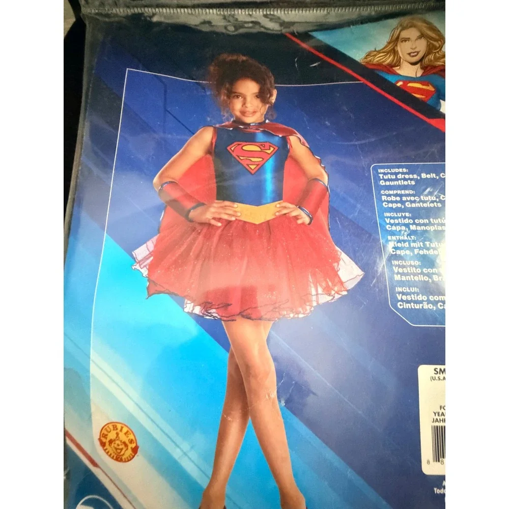 Rubies Supergirl Costume Kids Size Small 4-6 Blue Red Tutu Dress Cape Gauntlets